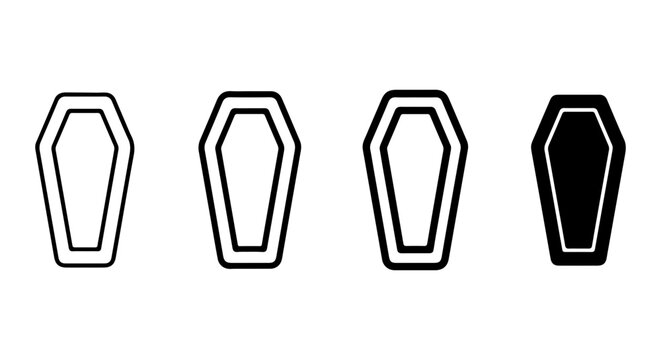 Gothic Coffin Icons, Vector Set: Black and White Outline and Filled Shapes for Halloween and Horror Themes