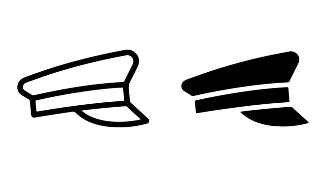 Captain Hat Icons, Uniform Cap Symbols, Nautical Headwear Vector Graphics