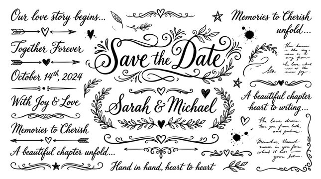Wedding, Save the Date, Calligraphy, Vector, Black and White