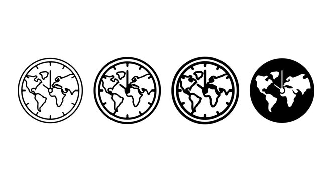 World Time Zone Clocks, Global Time Vector Icons, International Time Zones, Time Management Icons