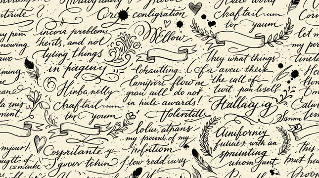 Calligraphy, handwritten phrases, vintage typography background