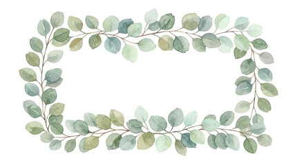 Watercolor eucalyptus leaf frame transparent PNG, isolated botanical border clipart for wedding invitation design © creativestock