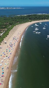 Vertical Aerial 4K Drone Footage Isla Gorriti Punta del Este Uruguay Beach