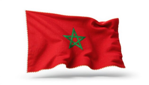 Moroccan flag waving with green star symbol on red background