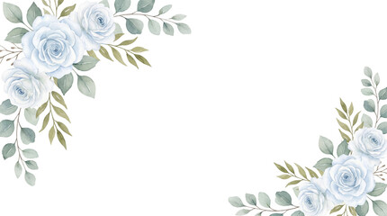 White rose floral corner frame transparent PNG watercolor clipart with eucalyptus leaves for wedding invitations © creativestock