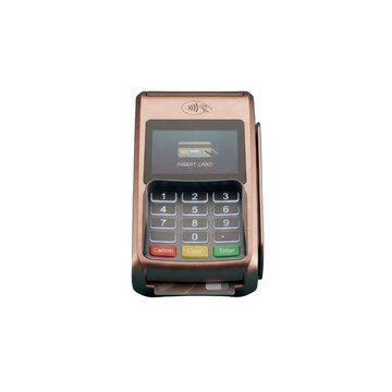 Modern contactless payment terminal isolated on black