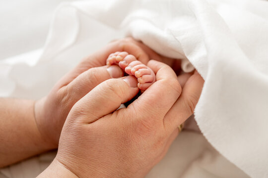 Newborn Feet Held Gently by Parent Hands