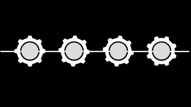 4K Gear Commercial activity white round infographic 4 steps template animation. Sequence options 4K video. Animated blank diagram visualization. Process layout empty design element. Motion graphics