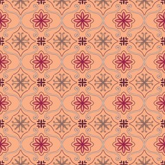 Fototapeta premium Seamless pattern featuring elegant traditional floral motifs and classic dotted outlines