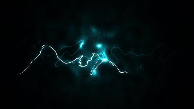 Electric thunderbolt flash FX overlay with blue lightning energy blast, neon plasma arc explosion, cartoon hand drawn sparks, anime power strike, cinematic storm effect on black background in 4k loop