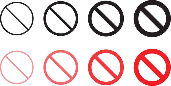 Vector graphic of various colored prohibition signs on white background for design use