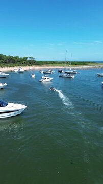 Vertical Aerial 4K Drone Footage Isla Gorriti Punta del Este Uruguay Beach
