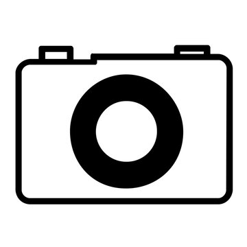 Minimalist travel camera vector icon with bold clean line lens, simple photography illustration for tourism apps, vacation blogs, destination guides, passport journals, and modern trip branding
