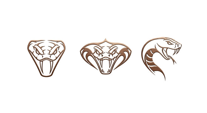 Three Intricate Snake Head Designs in Brown and White.