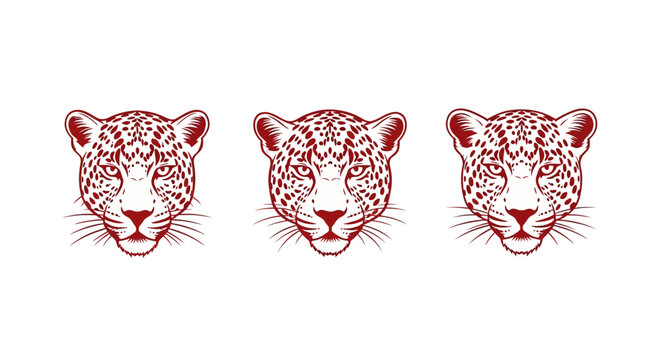Three red leopard heads in profile view illustration.