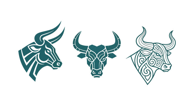 Three Intricate Bull Head Designs with Celtic Patterns.