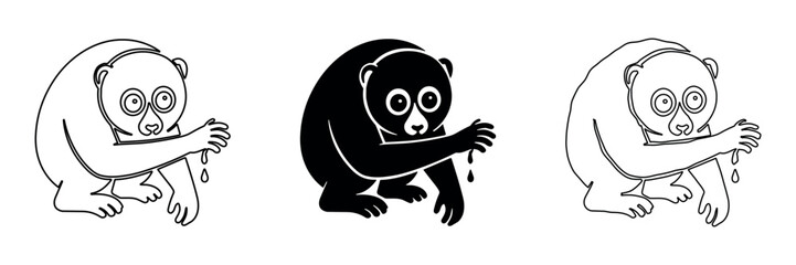 Cute slow loris primate with big eyes in outline and solid styles © Ophelia