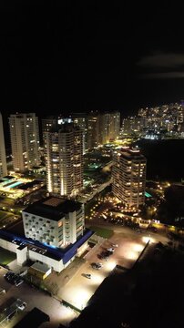 Vertical Aerial 4K Drone Night Footage Punta del Este Uruguay Coastal City Lights