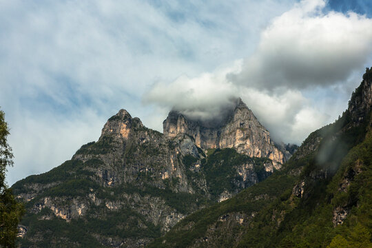 Impressive Dolomite mountains from the Val Cordevole, Belluno, Veneto, Italy