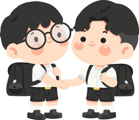 Fototapeta premium Two School Boys Shaking Hands Together