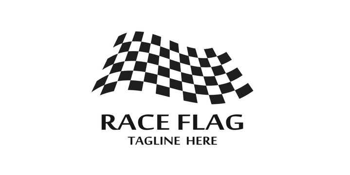 Waving Checkered Race Flag Logo Template &ndash; Motorsport Racing Flag Vector Illustration