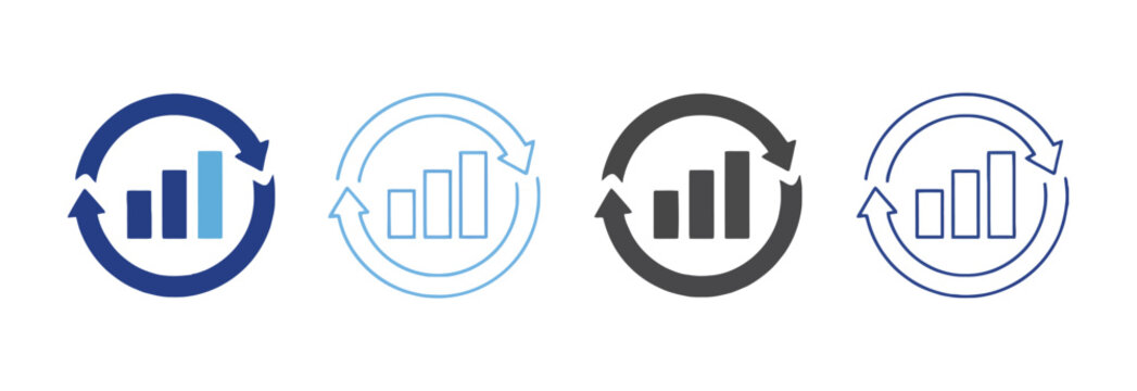 Continuous improvement icon set multi style collection featuring iterative process symbols for business development efficiency and performance optimization concepts