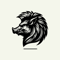 Obraz premium Stylized black and white illustration of a fierce wild boar head profile.