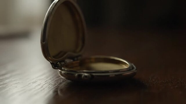 Close up of an antique silver pocket watch being opened by a hand.