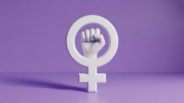 Feminist symbol with raised fist representing female empowerment, equality, strength, and social rights