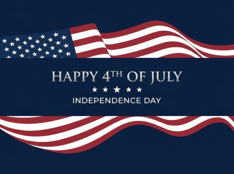 Happy 4th of july independence day banner with waving american flag