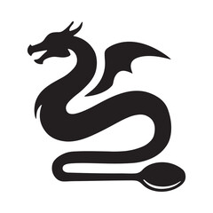 Fototapeta premium Black dragon silhouette on a white background stylized mythical creature