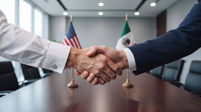 US Mexico Relations, Trade Partnership, Diplomatic Handshake, Generative AI business meeting representing bilateral cooperation economic collaboration international trade and foreign relations