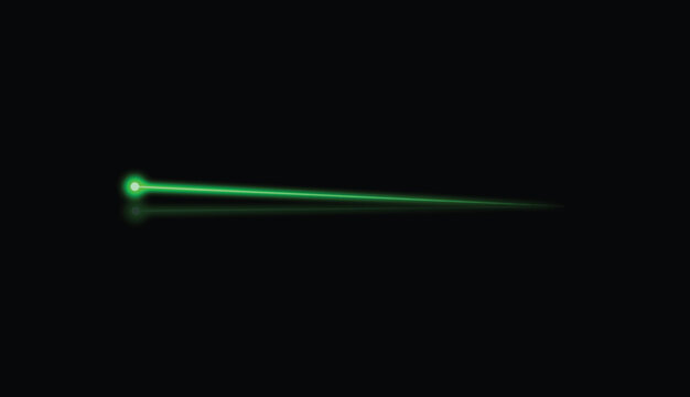 Futuristic green neon laser line pointer vector on black background with soft reflection below, abstract glowing light beam ray, minimalistic sci-fi technology element design.