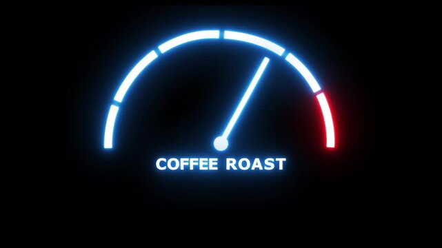 Coffee roast level on measure scale. Instrument scale with arrow. Colorful infographic gauge element technology. Animation video.