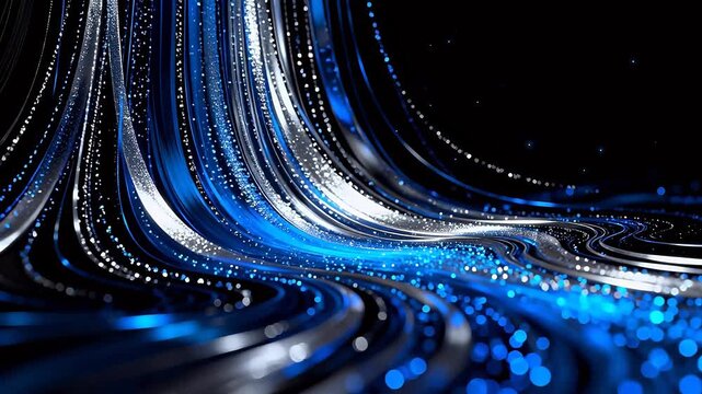 Abstract flowing lines with glowing particles