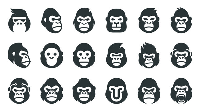 Collection of gorilla face icons.
