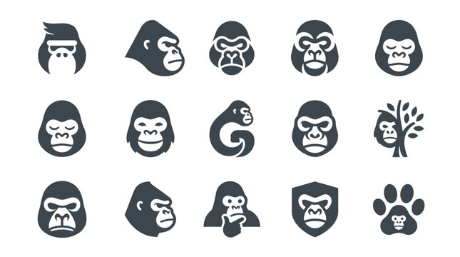 Collection of gorilla face icons.