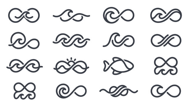 infinity wave line art icons.
