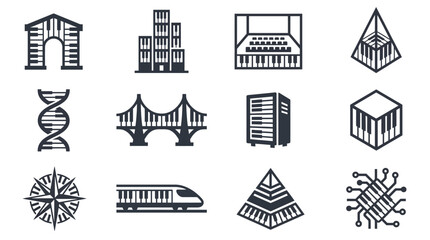 Piano keyboard architecture icons. © reptorAI