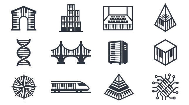 Piano keyboard architecture icons.