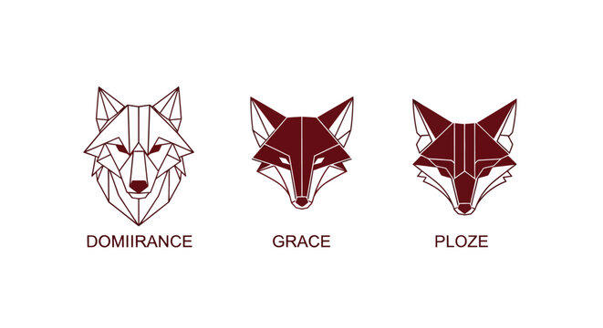 Geometric wolf fox and cat heads in low poly style.