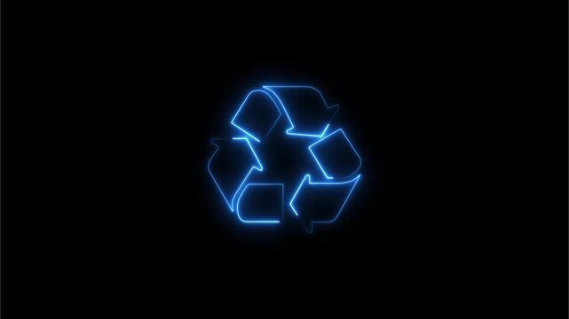Glowing neon recycle symbol animation on black background