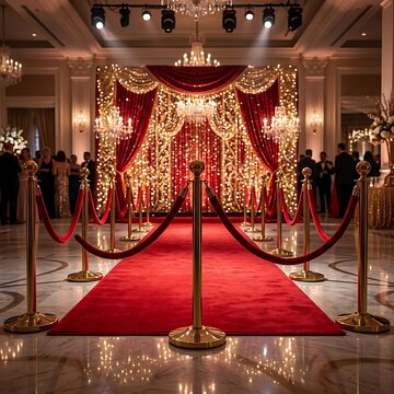 Elegant red carpet event setup for a happy birthday celebration