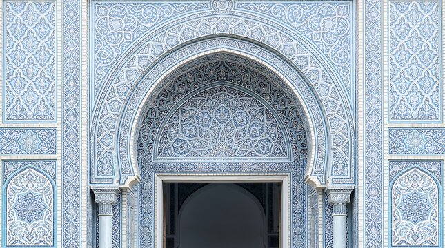 Detailed blue mosaic archway with traditional geometric patterns