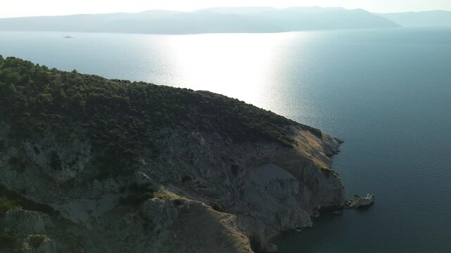 Drone Aerial Shot of Rugged Coastal Cliffs in Istria, Croatia