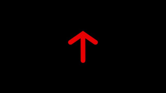 Simple red arrow icon pointing up showing direction and progress symbol for web design and user interface navigation