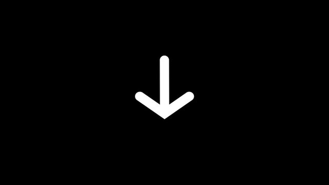 Simple white arrow pointing down icon isolated on a black background representing direction and navigation