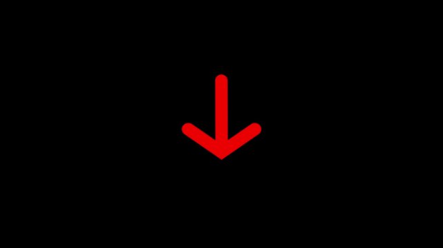 Bright red arrow pointing down icon on a solid black background