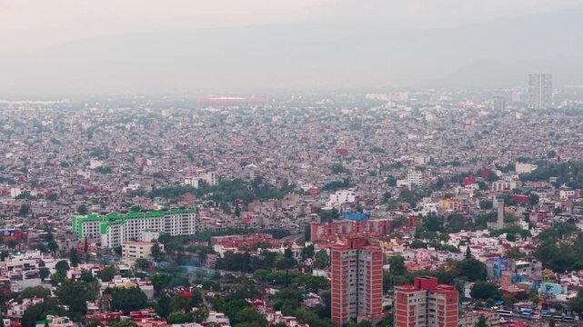 Elevated view of dense residential districts in south CDMX