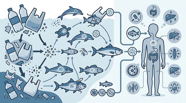 Microplastic pollution cycle from ocean waste to human health impact